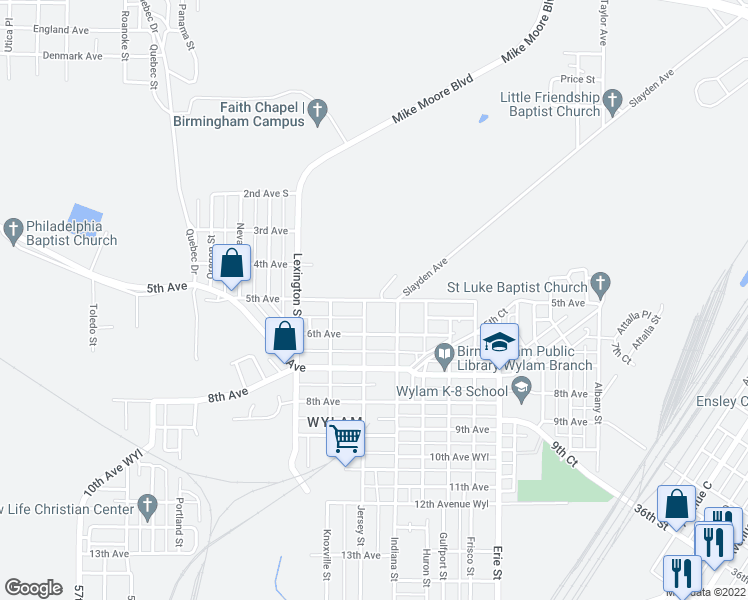 map of restaurants, bars, coffee shops, grocery stores, and more near 4544 5th Avenue in Birmingham