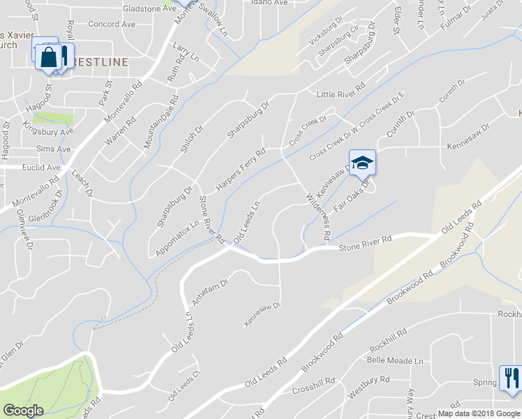 map of restaurants, bars, coffee shops, grocery stores, and more near 4221 Old Leeds Lane in Birmingham