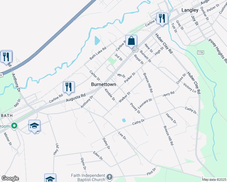 map of restaurants, bars, coffee shops, grocery stores, and more near 196 Parker Street in Warrenville