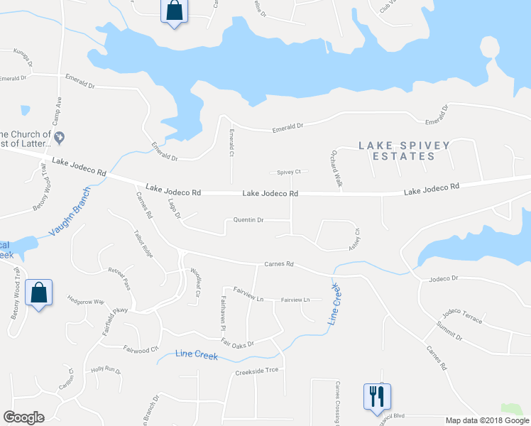 map of restaurants, bars, coffee shops, grocery stores, and more near 2498 Quentin Drive in Jonesboro