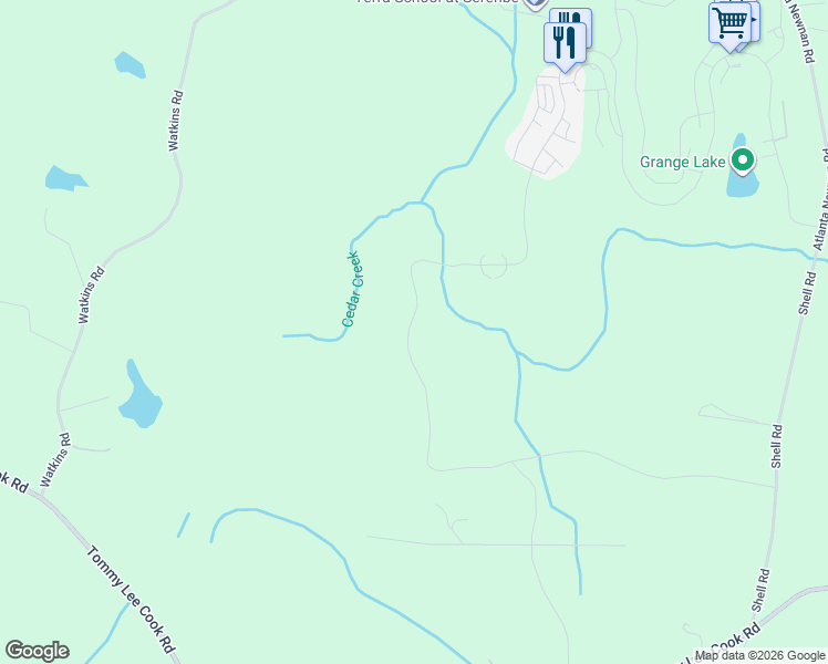 map of restaurants, bars, coffee shops, grocery stores, and more near 11584 Serenbe Lane in Chattahoochee Hills