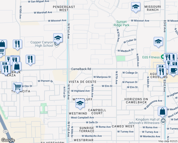 map of restaurants, bars, coffee shops, grocery stores, and more near 4829 North 89th Avenue in Phoenix
