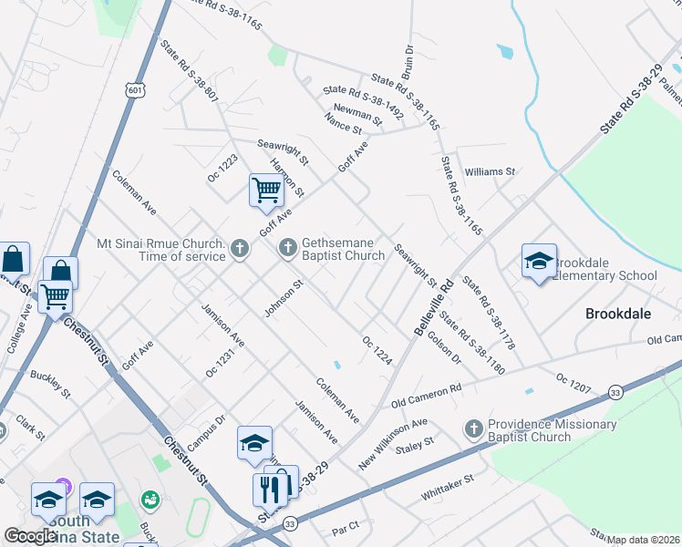 map of restaurants, bars, coffee shops, grocery stores, and more near 108 Corina St in Orangeburg