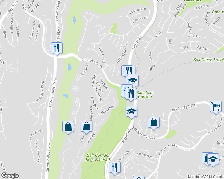 map of restaurants, bars, coffee shops, grocery stores, and more near 30 Westcliff in Laguna Niguel