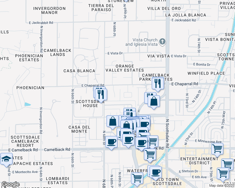 map of restaurants, bars, coffee shops, grocery stores, and more near 4819 North 68th Place in Scottsdale