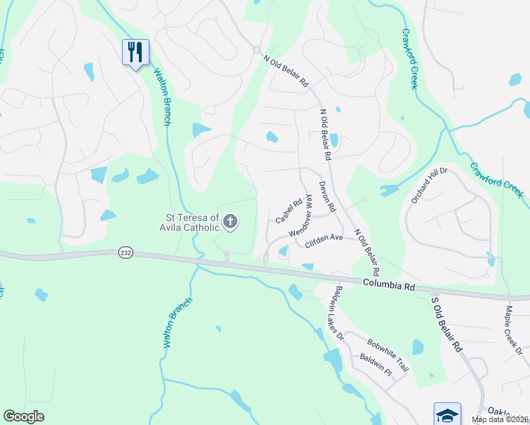 map of restaurants, bars, coffee shops, grocery stores, and more near 4718 Bantry Road in Grovetown