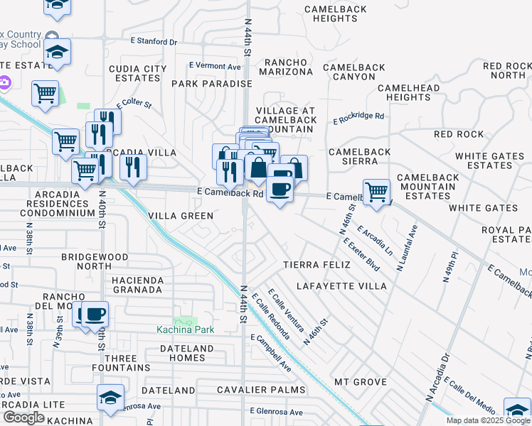 map of restaurants, bars, coffee shops, grocery stores, and more near 4440 East Lafayette Boulevard in Phoenix