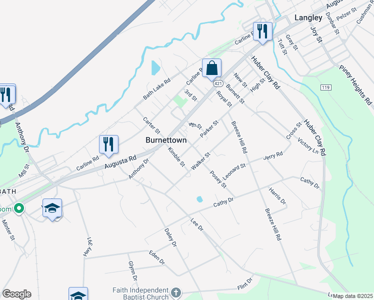 map of restaurants, bars, coffee shops, grocery stores, and more near 196 Parker Street in Warrenville