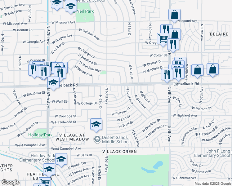 map of restaurants, bars, coffee shops, grocery stores, and more near 6214 West Clouse Drive in Phoenix