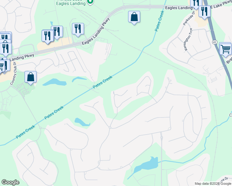 map of restaurants, bars, coffee shops, grocery stores, and more near 900 Ellesmere Point in McDonough
