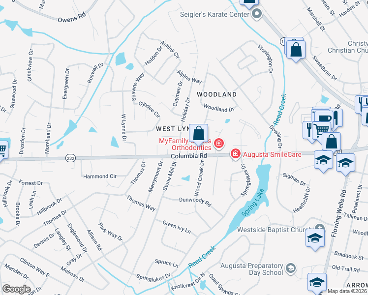 map of restaurants, bars, coffee shops, grocery stores, and more near 104 Holiday Drive in Martinez