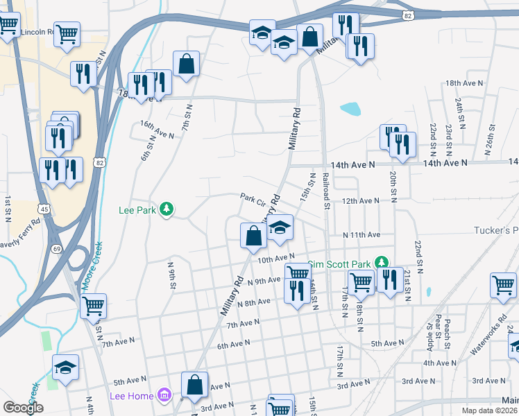 map of restaurants, bars, coffee shops, grocery stores, and more near 1220 Park Circle in Columbus