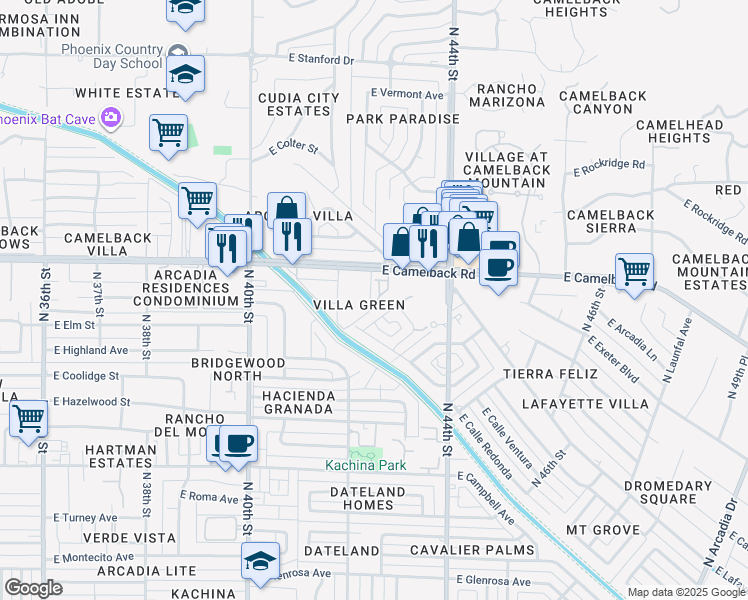 map of restaurants, bars, coffee shops, grocery stores, and more near 4916 North 42nd Way in Phoenix
