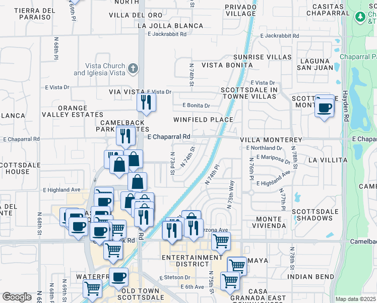 map of restaurants, bars, coffee shops, grocery stores, and more near 7319 East Northland Drive in Scottsdale