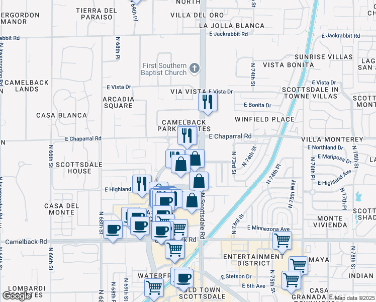 map of restaurants, bars, coffee shops, grocery stores, and more near 4800 East Goldwater Boulevard in Scottsdale