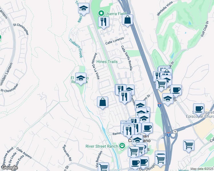 map of restaurants, bars, coffee shops, grocery stores, and more near 31273 Calle San Juan in San Juan Capistrano
