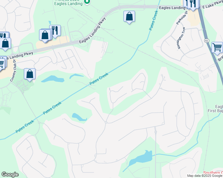 map of restaurants, bars, coffee shops, grocery stores, and more near 900 Ellesmere Point in McDonough