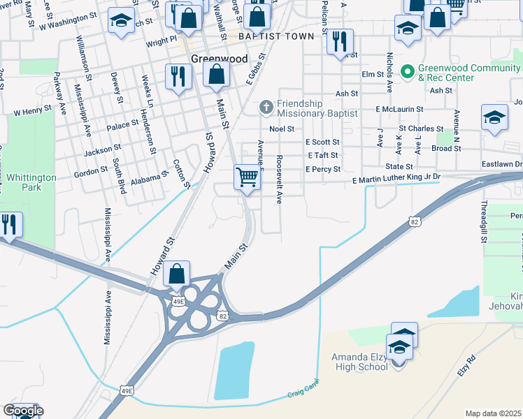 map of restaurants, bars, coffee shops, grocery stores, and more near 1305 Roosevelt Avenue in Greenwood