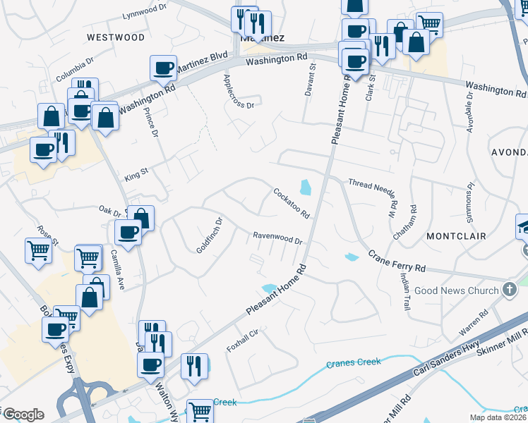 map of restaurants, bars, coffee shops, grocery stores, and more near 308 Skylark Road in Augusta