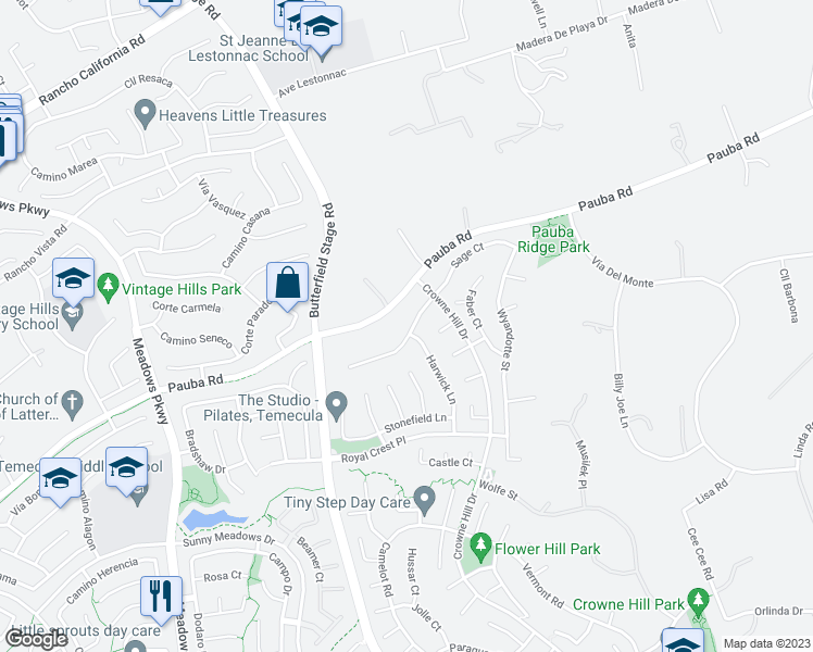 map of restaurants, bars, coffee shops, grocery stores, and more near 32928 Northshire Circle in Temecula