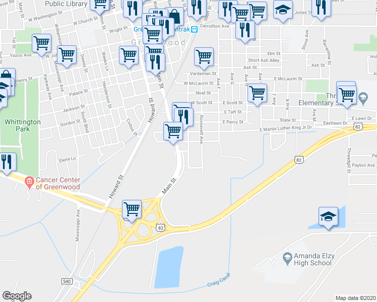 map of restaurants, bars, coffee shops, grocery stores, and more near 1309 Avenue East in Greenwood