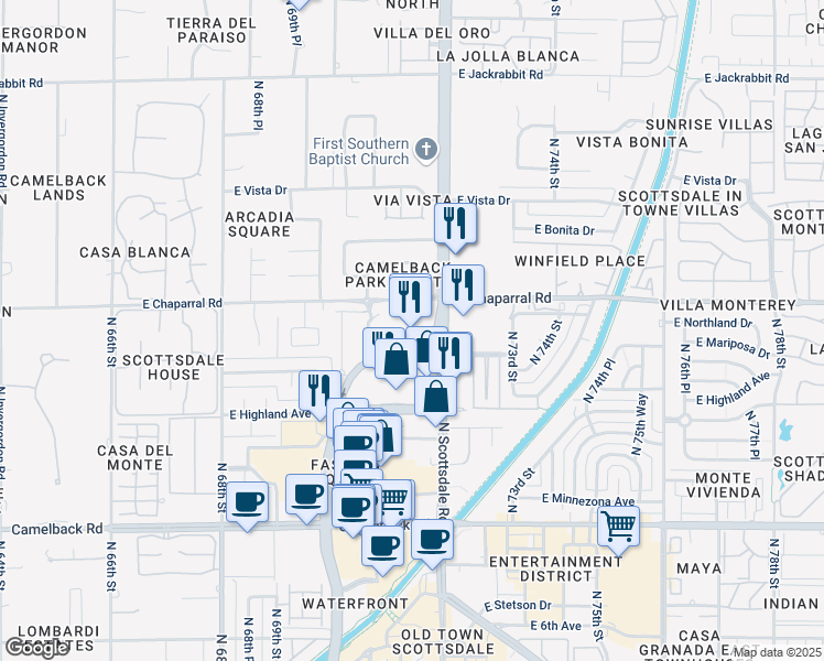 map of restaurants, bars, coffee shops, grocery stores, and more near 4800 North Scottsdale Road in Scottsdale