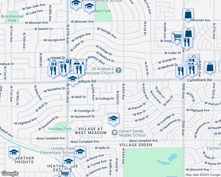 map of restaurants, bars, coffee shops, grocery stores, and more near 4814 North 63rd Lane in Phoenix