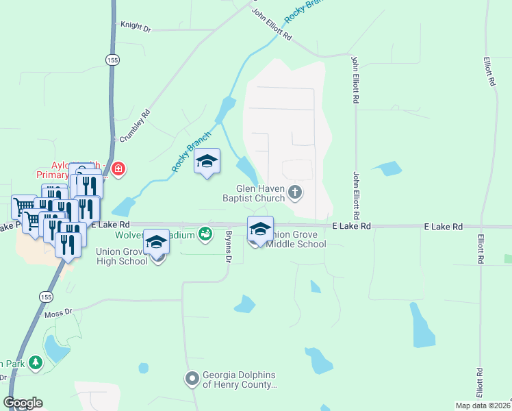 map of restaurants, bars, coffee shops, grocery stores, and more near 337 East Lake Road in McDonough