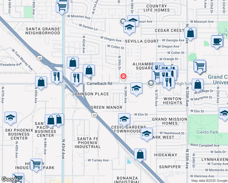 map of restaurants, bars, coffee shops, grocery stores, and more near 3936 W Mariposa St in Phoenix