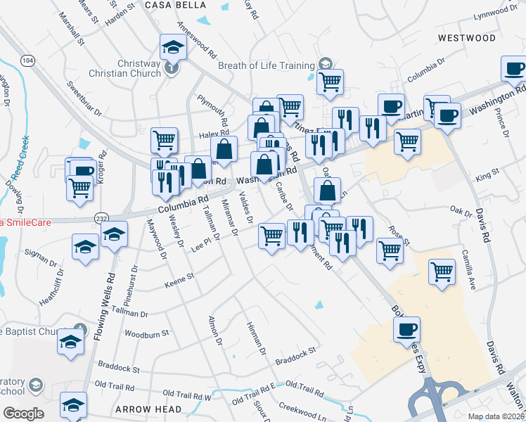 map of restaurants, bars, coffee shops, grocery stores, and more near 3913 Casa Rosa Avenue in Martinez