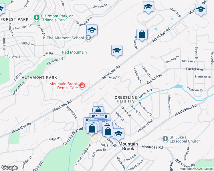 map of restaurants, bars, coffee shops, grocery stores, and more near 3929 Forest Avenue in Birmingham