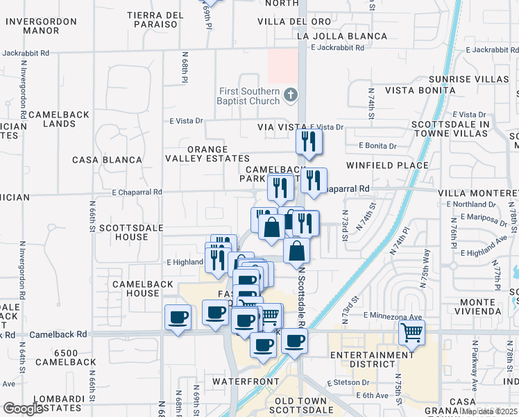 map of restaurants, bars, coffee shops, grocery stores, and more near 4900 North Scottsdale Road in Scottsdale