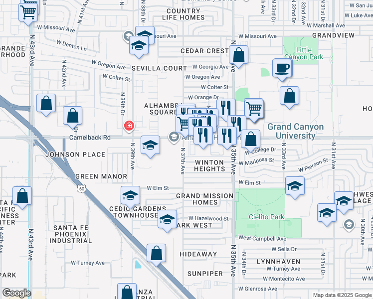 map of restaurants, bars, coffee shops, grocery stores, and more near 4823 North 37th Avenue in Phoenix