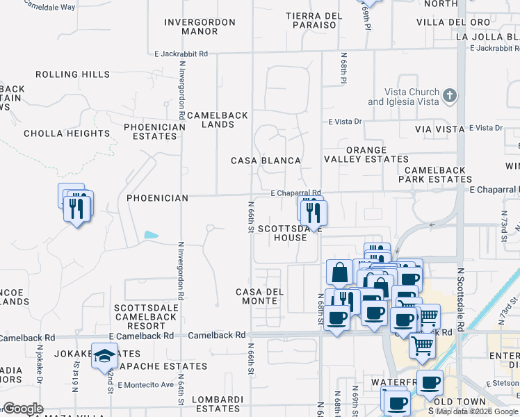 map of restaurants, bars, coffee shops, grocery stores, and more near 4840 North 66th Street in Scottsdale