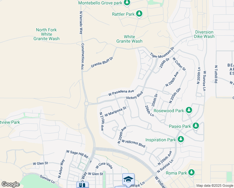 map of restaurants, bars, coffee shops, grocery stores, and more near 20811 West Pasadena Avenue in Buckeye