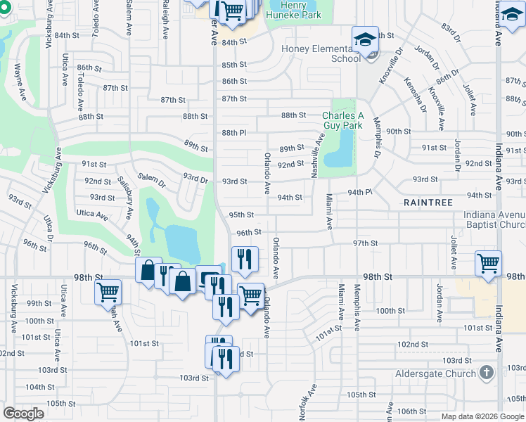 map of restaurants, bars, coffee shops, grocery stores, and more near 4204 95th Street in Lubbock