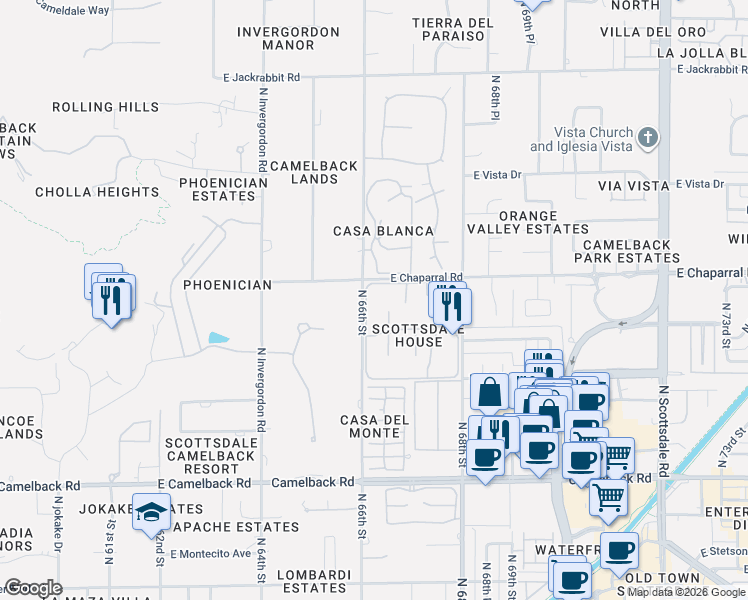 map of restaurants, bars, coffee shops, grocery stores, and more near 4840 North 66th Street in Scottsdale