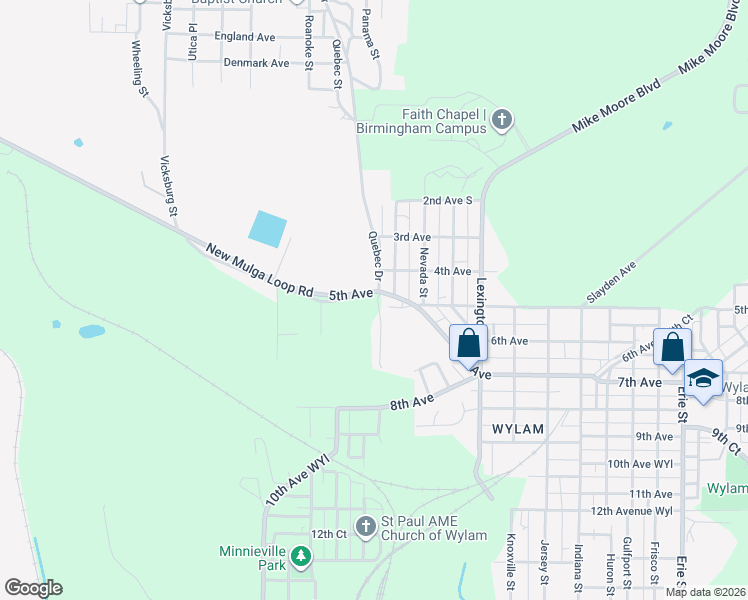 map of restaurants, bars, coffee shops, grocery stores, and more near 5201 Loop Road in Birmingham