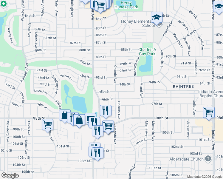 map of restaurants, bars, coffee shops, grocery stores, and more near 4204 95th Street in Lubbock