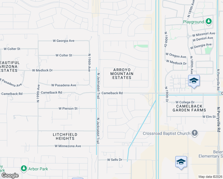 map of restaurants, bars, coffee shops, grocery stores, and more near 19415 West Pasadena Avenue in Litchfield Park