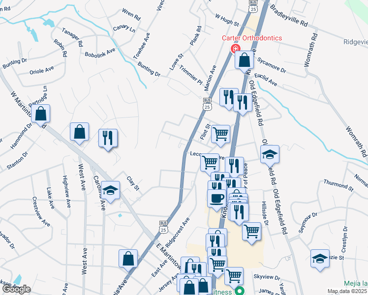 map of restaurants, bars, coffee shops, grocery stores, and more near 1450 Georgia Avenue in North Augusta
