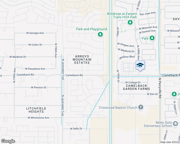 map of restaurants, bars, coffee shops, grocery stores, and more near 19251 West Pasadena Avenue in Litchfield Park