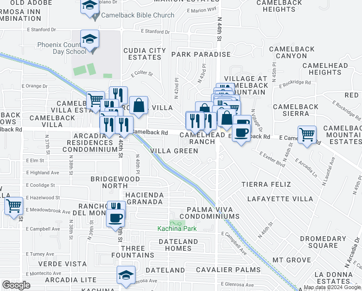 map of restaurants, bars, coffee shops, grocery stores, and more near 4916 North 42nd Way in Phoenix