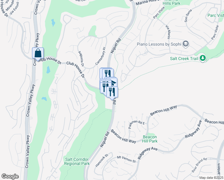 map of restaurants, bars, coffee shops, grocery stores, and more near 31271 Niguel Road in Laguna Niguel