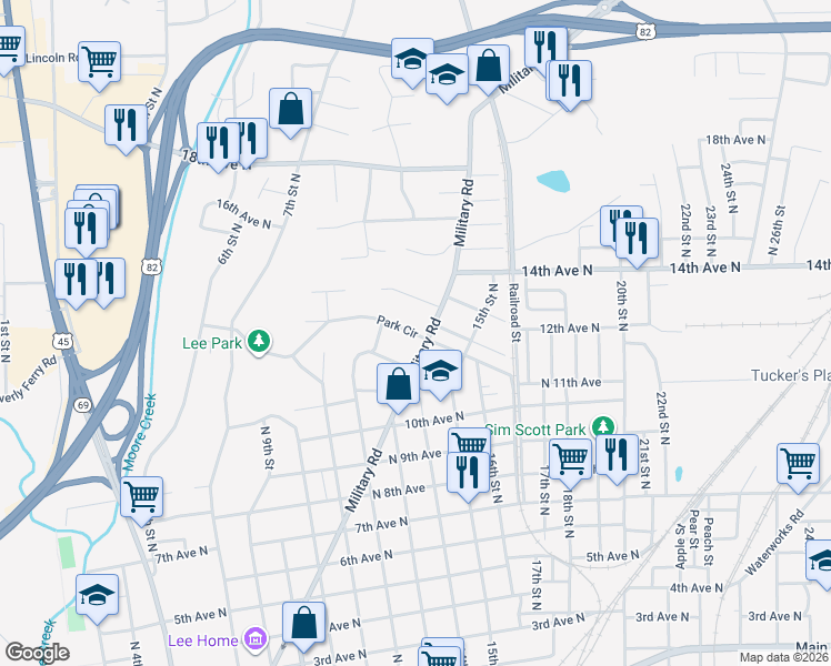 map of restaurants, bars, coffee shops, grocery stores, and more near 1220 Park Cir in Columbus