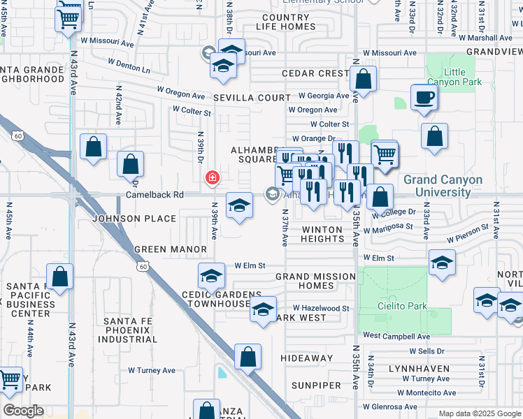 map of restaurants, bars, coffee shops, grocery stores, and more near in Phoenix