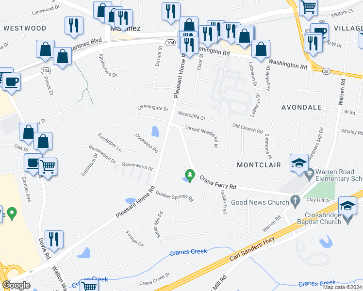 map of restaurants, bars, coffee shops, grocery stores, and more near 3318 Crane Ferry Road in Augusta