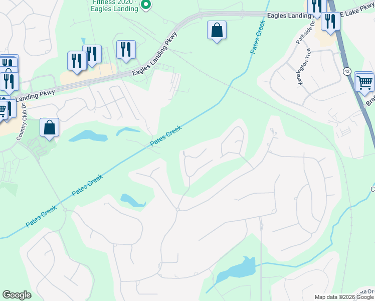 map of restaurants, bars, coffee shops, grocery stores, and more near 902 Ellesmere Point in McDonough