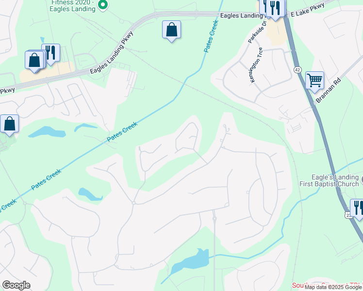 map of restaurants, bars, coffee shops, grocery stores, and more near 129 Breton Highlands in McDonough