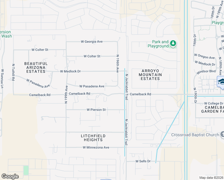map of restaurants, bars, coffee shops, grocery stores, and more near 19541 West Pasadena Avenue in Litchfield Park